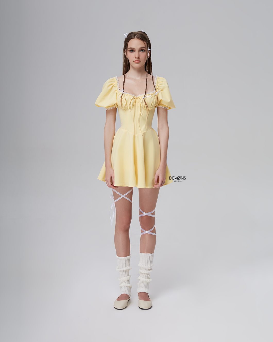 Layla Mini Dress (Pastel yellow)