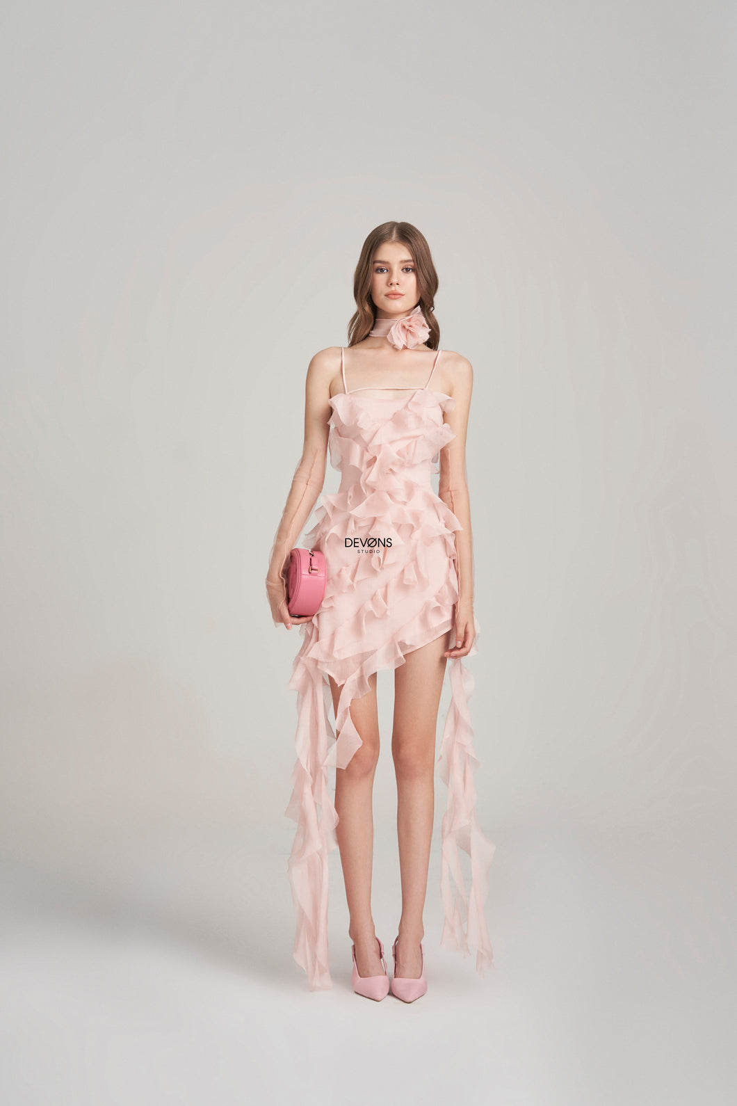 Noir Pink Asymmetrical Ruffle Dress